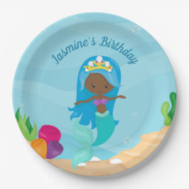 Prato De Papel Aniversário de criança de Sereia Afro-Americana