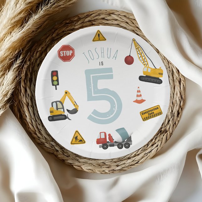 Prato De Papel Aniversário de criança de Veículos de Construção A (Criador carregado)