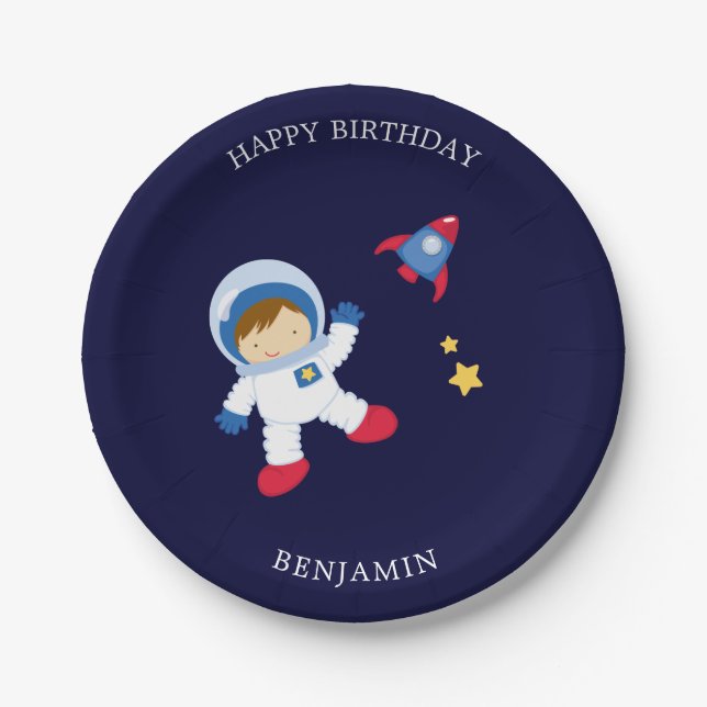 Prato De Papel Aniversário de criança do Astronauta Boy (Frente)