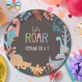 Prato De Papel Aniversário de criança do vamos Dinos