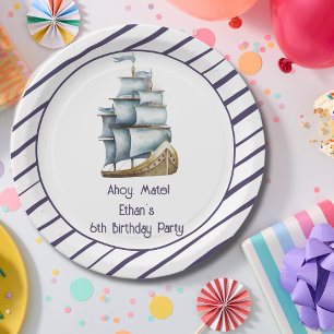Prato De Papel Aniversário de criança náutico Ahoy mate