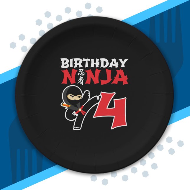 Prato De Papel Aniversário de criança Ninja - Tema de Partido com (Criador carregado)