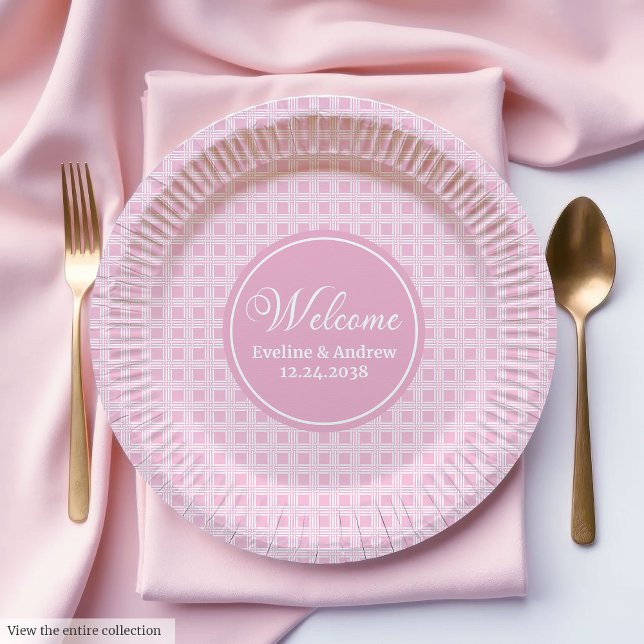 Prato De Papel Aniversário de criança Papel Placa Xadrez Rosa Dec (Kids Birthday Paper Plates Pink Plaid Modern Decor)