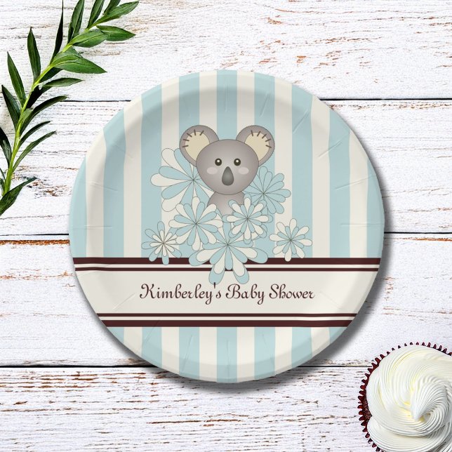 Prato De Papel Aniversário de criança Pastel Blue Koala / Chá de  (Criador carregado)