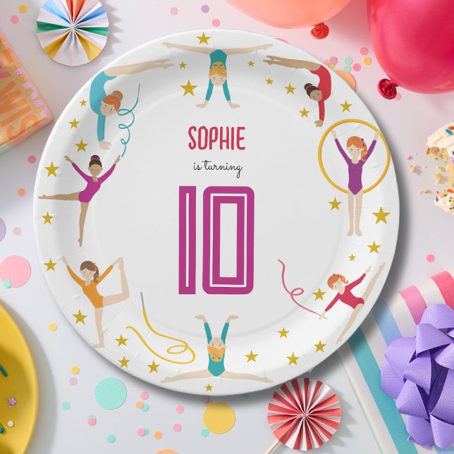 Prato De Papel Aniversário de desportista de acrobacias e ginásti (Criador carregado)