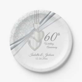 Prato De Papel Aniversário de Diamante de 60 anos de Casamento em