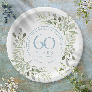 Prato De Papel Aniversário de Diamante de 60 anos em Verde 
