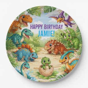 Prato De Papel Aniversário de Dinossauro de Crianças Fofas