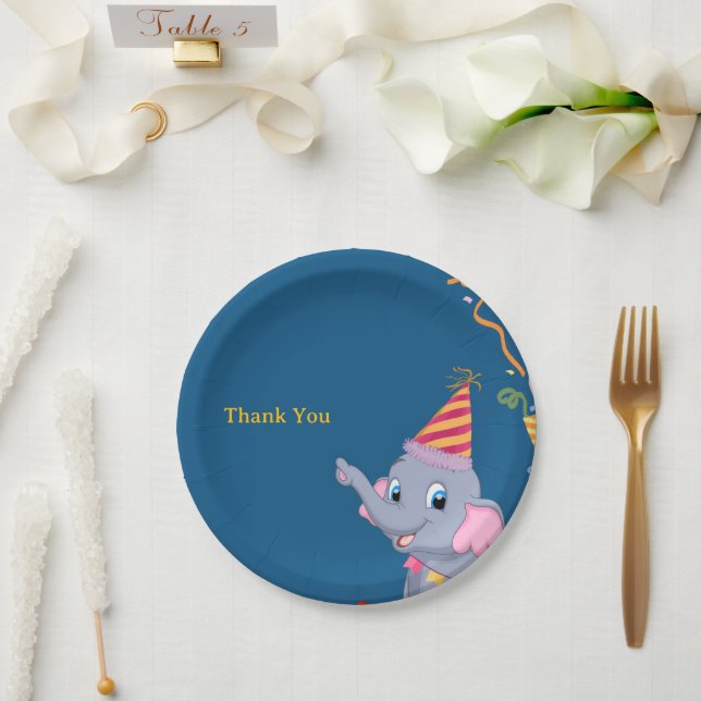 Prato De Papel Aniversário de Elefante Fofo (Casamento)