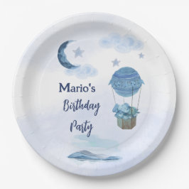 Prato De Papel Aniversário de elefantes da Lua Azul