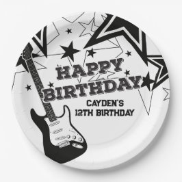 Prato De Papel Aniversário de Estrela do Rock Guitarra Preto Bran