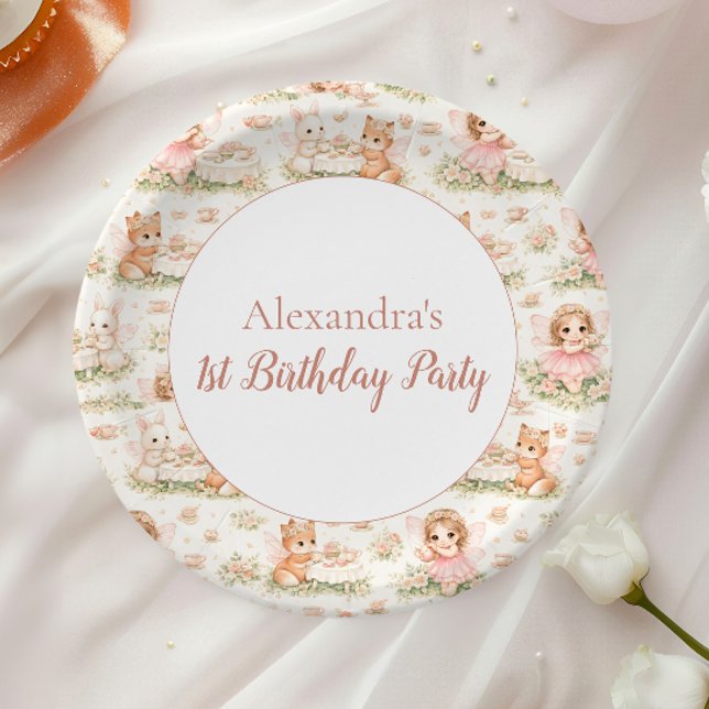 Prato De Papel Aniversário de Fada Caprichosa Rosa (Criador carregado)