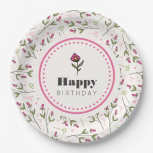 Prato De Papel Aniversário de Flores Selvagens, Rosa e Verde
