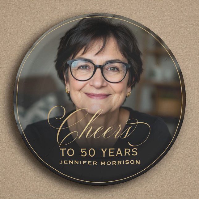 Prato De Papel Aniversário de Foto Personalizada de 50 Anos e Dou (Criador carregado)