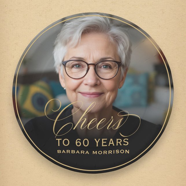 Prato De Papel Aniversário de Foto Personalizada para 60 Anos Dou (Criador carregado)