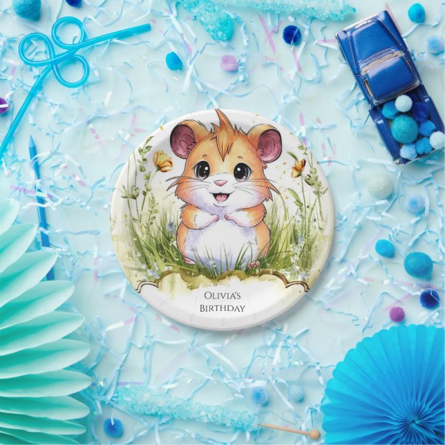 Prato De Papel Aniversário de Hamster Feliz e Magnético (Festa)