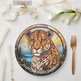Prato De Papel Aniversário de Leopardo Africano