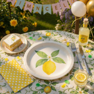 Prato De Papel Aniversário de Limão em Aquarela
