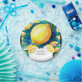 Prato De Papel Aniversário de Limão Simples Editável