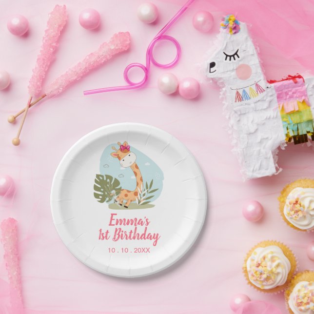 Prato De Papel Aniversário de Little Giraffe (Girl Safari Animal) (Festa)