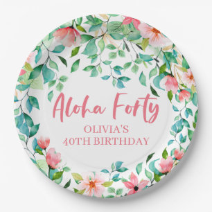 Prato De Papel Aniversário de Luau Tropical Aloha Forty