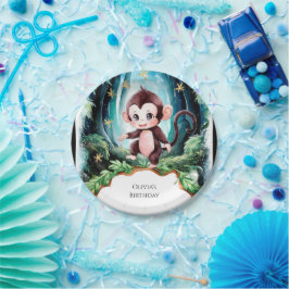 Prato De Papel Aniversário de Macaco Simples e Cortado