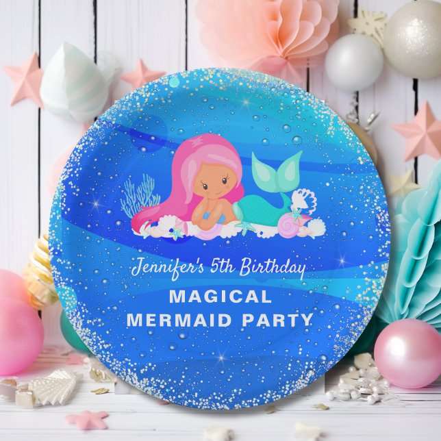 Prato De Papel Aniversário de Magia de Sereia Sparkle (Criador carregado)