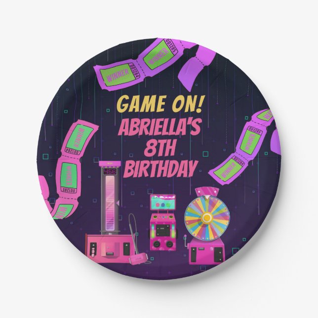 Prato De Papel Aniversário de Meninas de Jogos e Arcade (Frente)