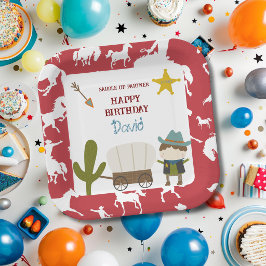 Prato De Papel Aniversário de Menino com Cavalinho Vermelho Fofo