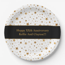 Prato De Papel Aniversário de Mensagem de Estrelas Brancas/Dourad