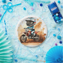 Prato De Papel Aniversário de motocicleta com Aquarela Encantada