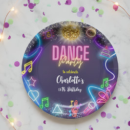 Prato De Papel aniversário de Neon Dance Party