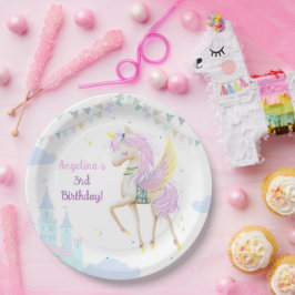 Prato De Papel Aniversário de Papel Planta com um adorável unicór