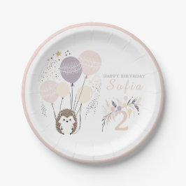 Prato De Papel Aniversário de Pastel Boho Hedgehog e Balões