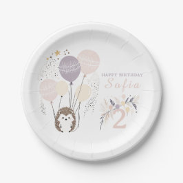 Prato De Papel Aniversário de Pastel Boho Hedgehog e Balões