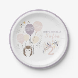 Prato De Papel Aniversário de Pastel Boho Hedgehog e Balões