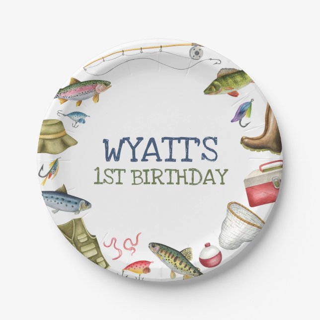 Prato De Papel Aniversário de Pesca O-Fish-Ally (Frente)