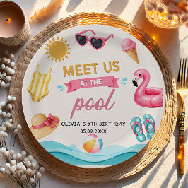 Prato De Papel Aniversário de Piscina de Verão