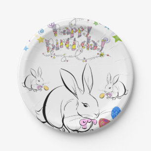 Prato De Papel Aniversário de Placas de Papel, Coelho Branco