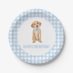 Prato De Papel Aniversário de plaid preppy de cachorrinho
