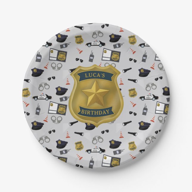 Prato De Papel Aniversário de Policial Tema Polícia (Frente)