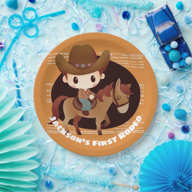 Prato De Papel Aniversário de Rodeio de Cowboy e Cavalo Fofo (Festa)
