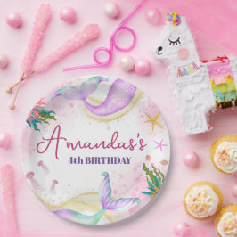 Prato De Papel Aniversário de Sereia Mágica sob o Mar