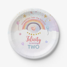 Prato De Papel Aniversário de Tinta Tie Dye Arco-íris Pastel