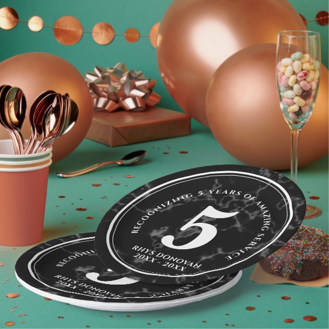 Prato De Papel Aniversário de Trabalho do Elegante Black Marble 5 (Múltiplo)
