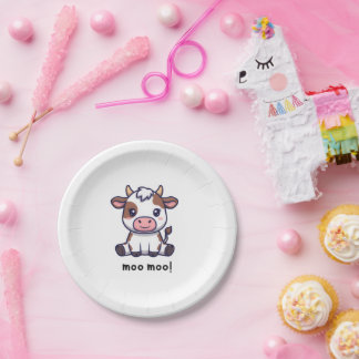 Prato De Papel Aniversário de Um Ano com Tema de Vaca