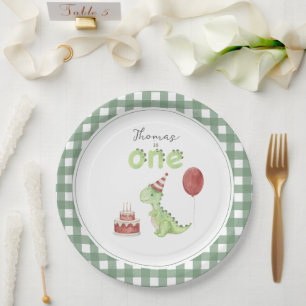 Prato De Papel Aniversário de um ano do Dinossauro Fofo