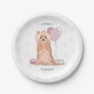 Prato De Papel Aniversário de Yorkshire Terrier Fofo
