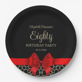 Prato De Papel Aniversário do 80 Vermelho Geométrico do Dourado E