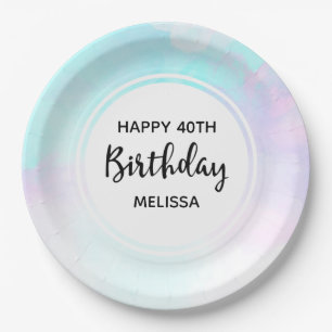 Prato De Papel Aniversário do Abstrato Azul e Púrpura